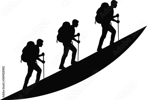 A group of hikers climbing a mountain, a challenging adventure for outdoor enthusiasts and nature lovers