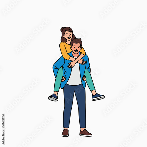 Happy Couple Enjoying a Fun Piggyback Ride Outdoors Together