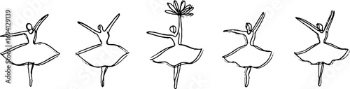 Minimalist line art collection of ballerina poses for dance design and aesthetic decor