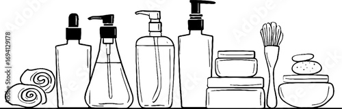 Minimalist line art collection of body care products for modern design and aesthetic concepts