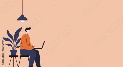 Man working remotely on laptop at home, focused and productive in a modern, minimalist environment. Ideal for business, technology, and lifestyle concepts.