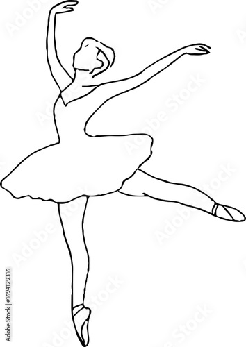 Minimalist line art of elegant female dancer in ballet pose for decor and design