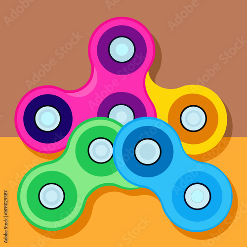 Illustration of colorful fidget spinners