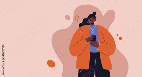 Modern woman checking her smartphone, representing digital communication, social media, and technology in everyday life. Ideal for lifestyle, business, or tech content.