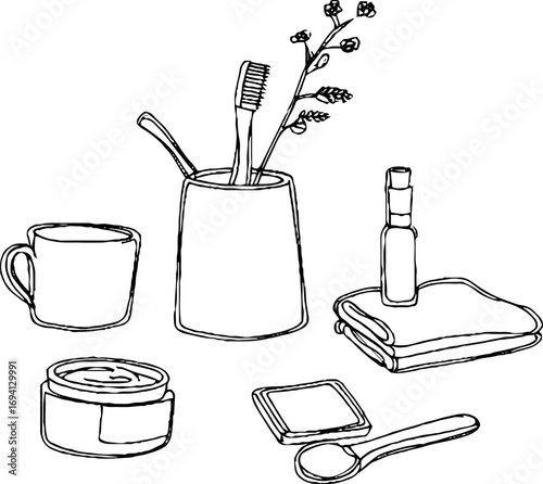 Minimalist line art collection featuring tea and clean beauty products for aesthetic designs