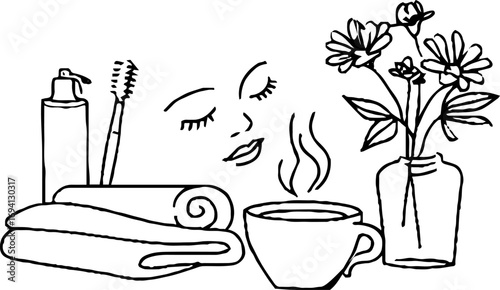 Serene spa day essentials with minimalist line art design for relaxation decor
