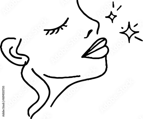 Minimalist line art portrait of open lips and closed eyes for aesthetic design