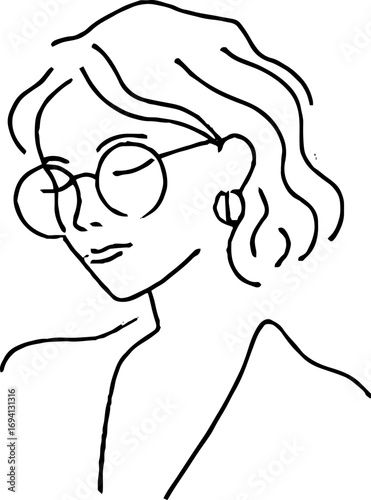 Minimalist line art portrait of woman with glasses for modern decor and design