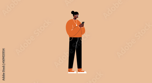 Illustration of a focused person using a smartphone, symbolizing digital communication, connectivity, and modern lifestyle. Ideal for tech, social media, or daily life content.