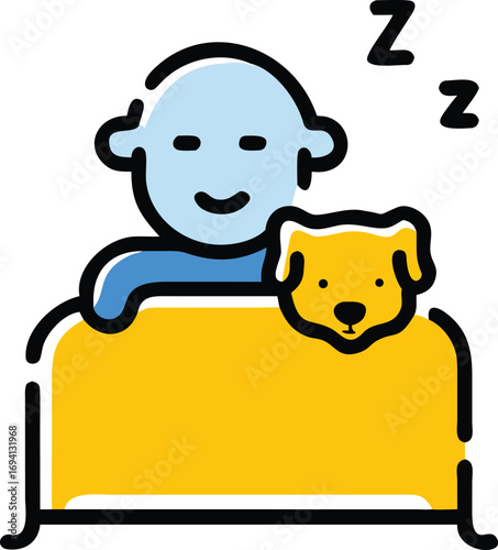 Cozy bedtime scene with person and dog snuggled under blanket