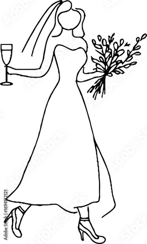 Elegant minimalist line art of bride silhouette for wedding design and decor