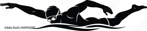 Silhouette of a swimmer in crawl stroke, perfect for sports, competition, or fitness related designs