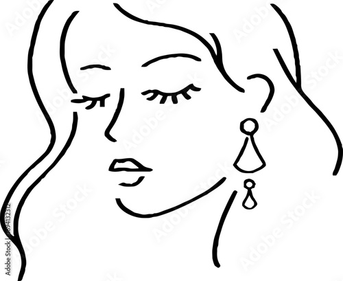 Elegant minimalist line art of female face in profile with earrings for bohemian aesthetic