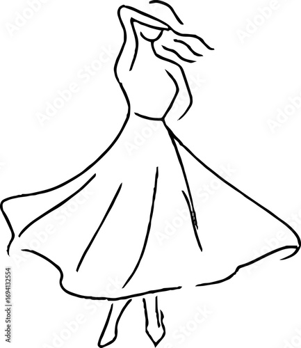 Elegant minimalist line art of dancing female silhouette for bohemian aesthetic designs