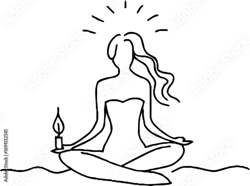 Serene meditative pose – minimalist line art of female silhouette in meditation for yoga design
