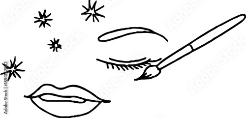 Minimalist line art featuring shiny lips and artistic touch with gloss for modern aesthetic design
