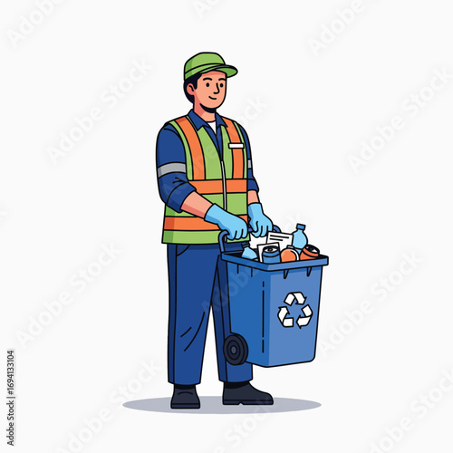 Sanitation Worker Collecting Recyclable Materials for Environmental Protection