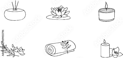 Minimalist line art collection featuring aroma diffuser and candle elements for spa and relaxation design