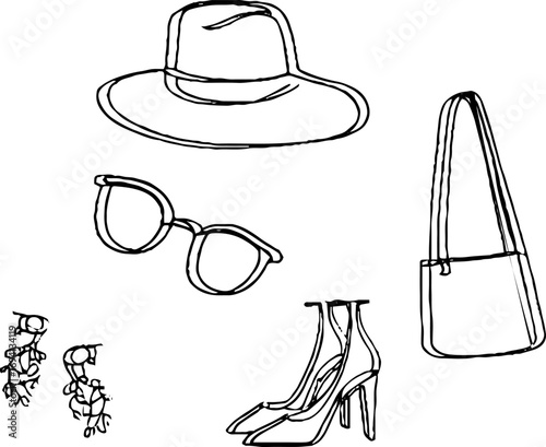 Minimalist line art of fashion accessories collection for chic designs