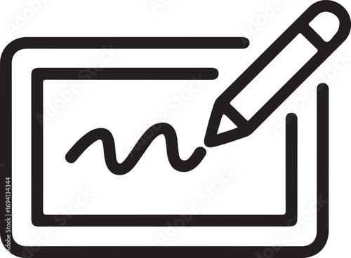 Digital signature icon with pencil drawing wavy line