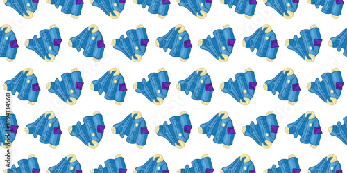 Cartoon bomber jacket seamless pattern design. Cartoon bomber jackets seamless pattern in flat style with blue color and details on white background.