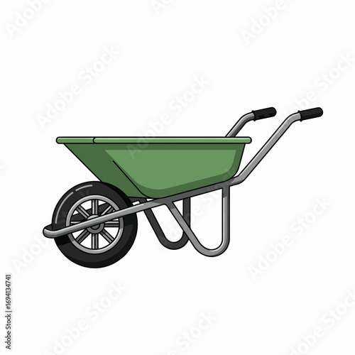 Green Garden Wheelbarrow With Single Wheel And Two Handles