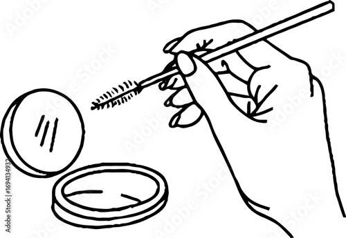 Minimalist line art of girl applying eyeliner for beauty and makeup designs