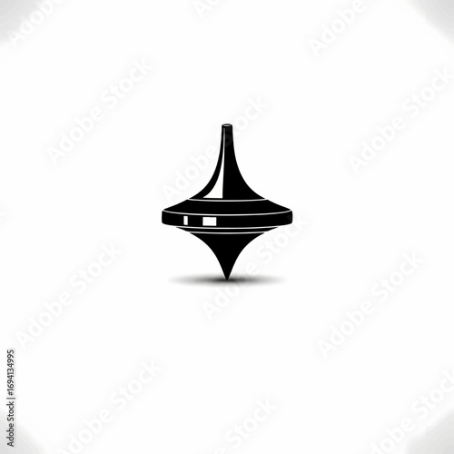 A classic black spinning top whirligig toy icon spinning in motion, a minimalist vector illustration representing balance, childhood, and nostalgia