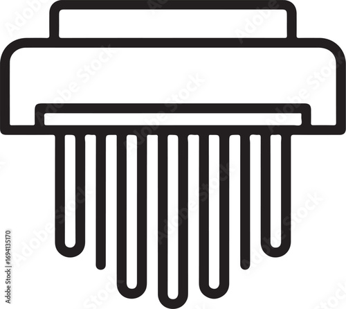 Simple line art icon of a paper shredder destroying documents