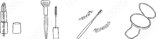 Minimalist line art set of cosmetic tools featuring lipstick and mascara wand for beauty design