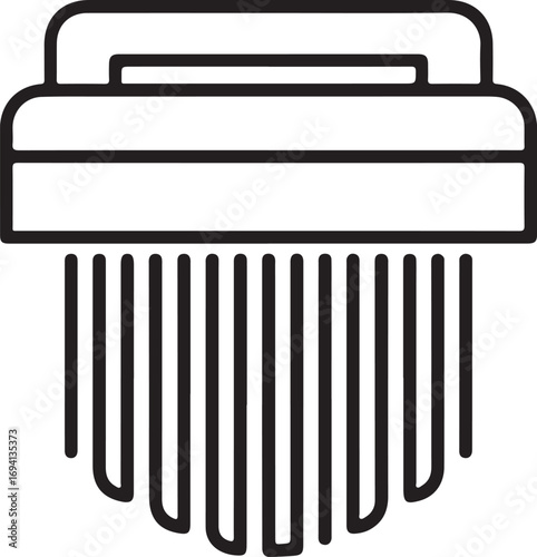 Simple line art icon of a paper shredder destroying documents