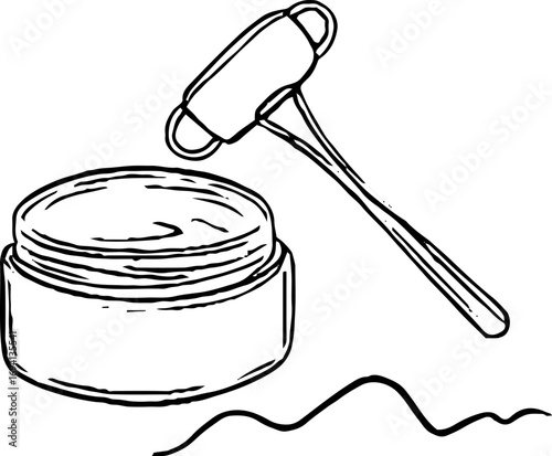 Minimalist line art set featuring facial roller and gua sha tools for skincare and wellness aesthetic