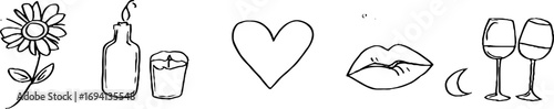 Minimalist line art set featuring romantic details and flowers for elegant design