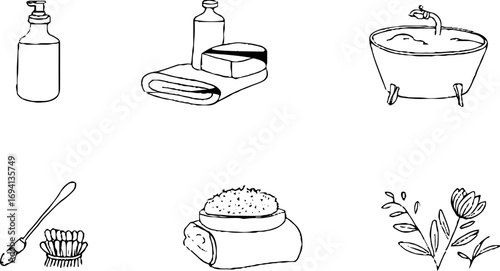 Minimalist line art collection of skincare and body essentials for aesthetic design