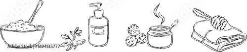 Minimalist line art of skincare elements for spa and beauty aesthetic design