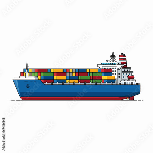 Large Blue Cargo Ship Carrying Colorful Shipping Containers Across the Ocean