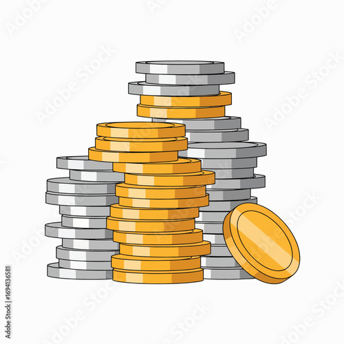 Stacks of Shiny Gold and Silver Coins Representing Wealth and Financial Growth