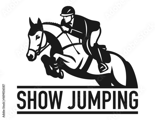 Horse rider jumping over obstacle in equestrian competition silhouette illustration