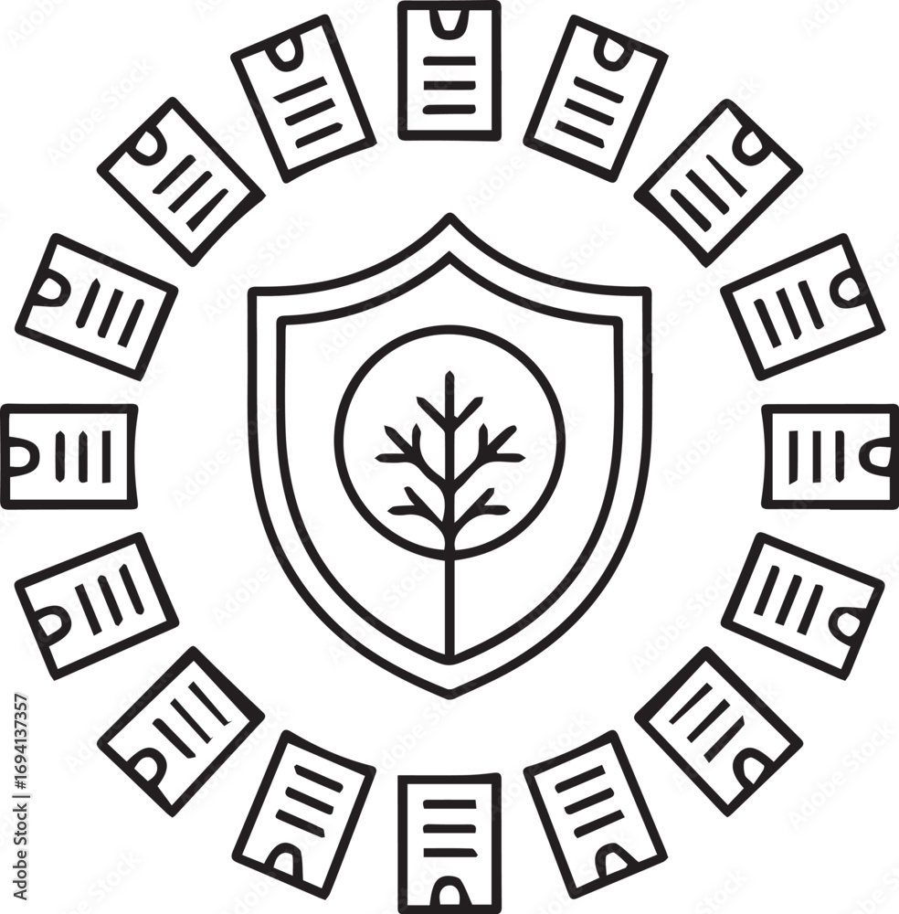 Obraz premium Environmental Law Icon with Tree and Shield Symbol for Sustainability and Legal Protection