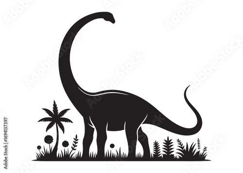 brachiosaurus logo silhouette vector, brontosaurus silhouette vector logo illustration, silhouette of a brachiosaurus dinosaur, animal wildlife brontosaurus logo silhouettes vector on white background