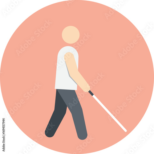 Blind Person with Cane – Accessibility Flat Vector Icon