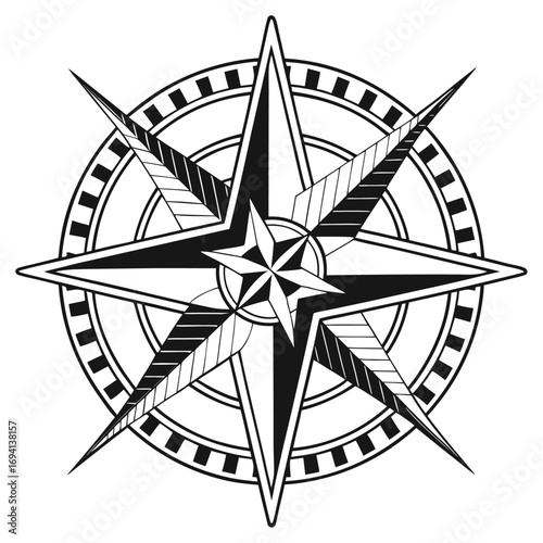 A simple black vector compass rose symbol navigates direction for your next adventure or map illustration