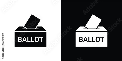 Ballot Box with Ballot Paper Silhouette on Isolated Black and White Backgrounds