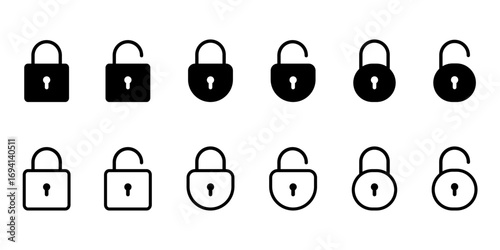Lock icon collection. Open and closed padlock. Locked and unlocked symbols. Security icon. Vector design.