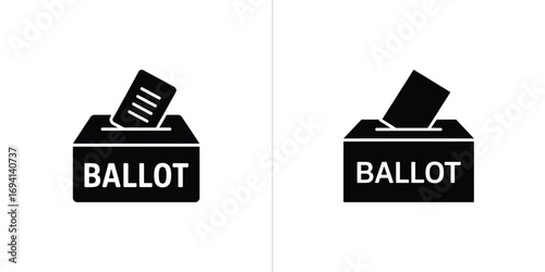 Black Box with Ballot Paper Casting Solid Icons on White Background Isolated Style