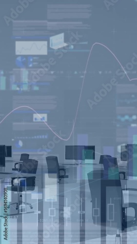 Animation of statistical data processing against empty office