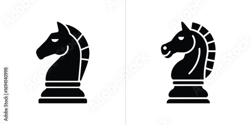Black Knight Chess Piece Symbol, Game Element on White, Isolated, Silhouette