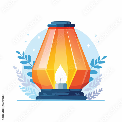 Orange Geometric Lantern With Candle Flame