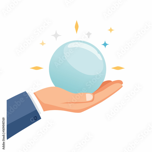 Hand Holding Light Blue Crystal Ball