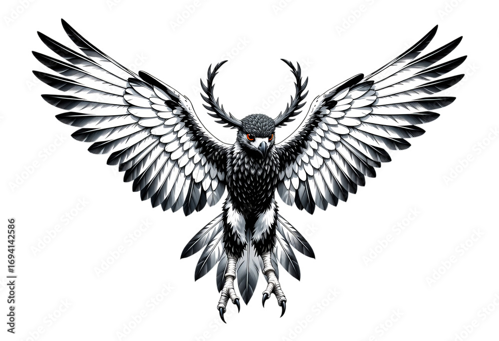 Fototapeta premium White Owl Wings Spread, Glossy Feather Details on Transparent Background, Digital Illustration